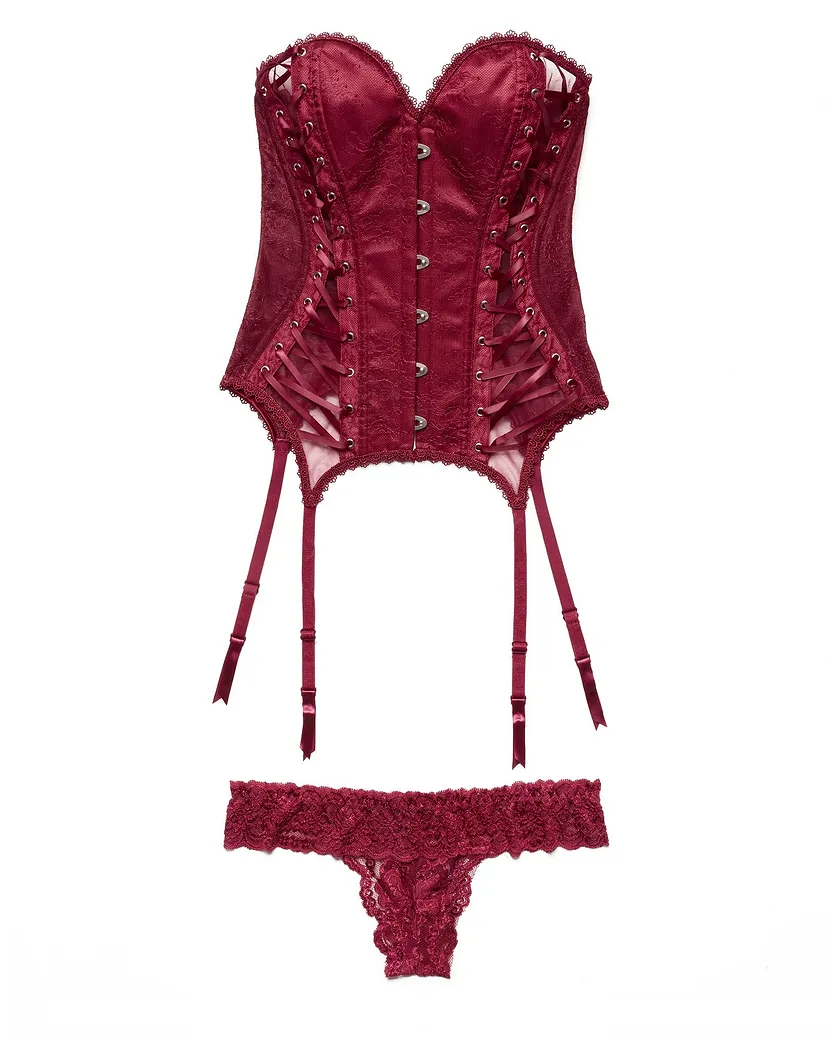 Aurora Dark Red Unlined corset bundle Still 3
