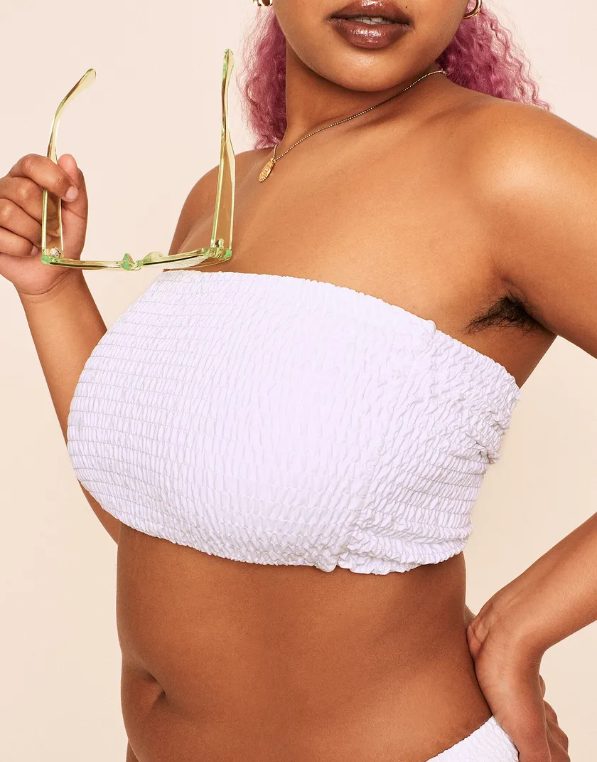 Arlette Smocking Bandeau Top White Plus swimwear bundle Model 2
