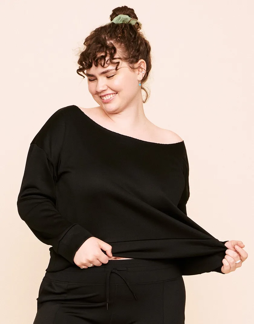 Reese Boat Neck Sweater Black Plus activewear bundle Model 2