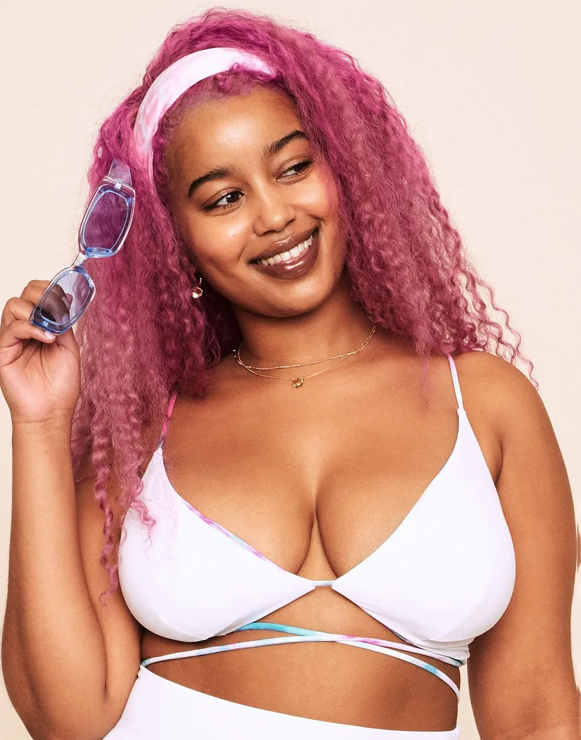 Azariah Reversible Triangle Top Tie Dye Purple Plus swimwear bundle Model 2