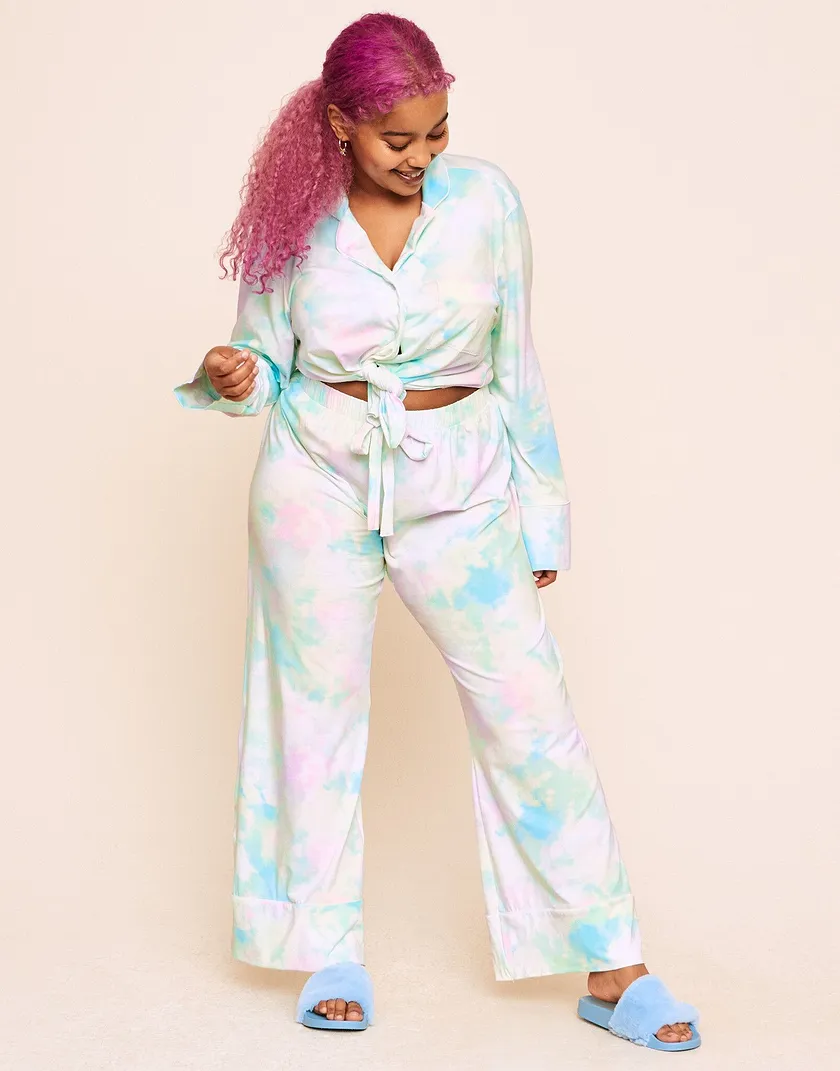 Quinn Cotton Long PJ Set Tie Dye Blue Plus sleepwear bundle Model 2