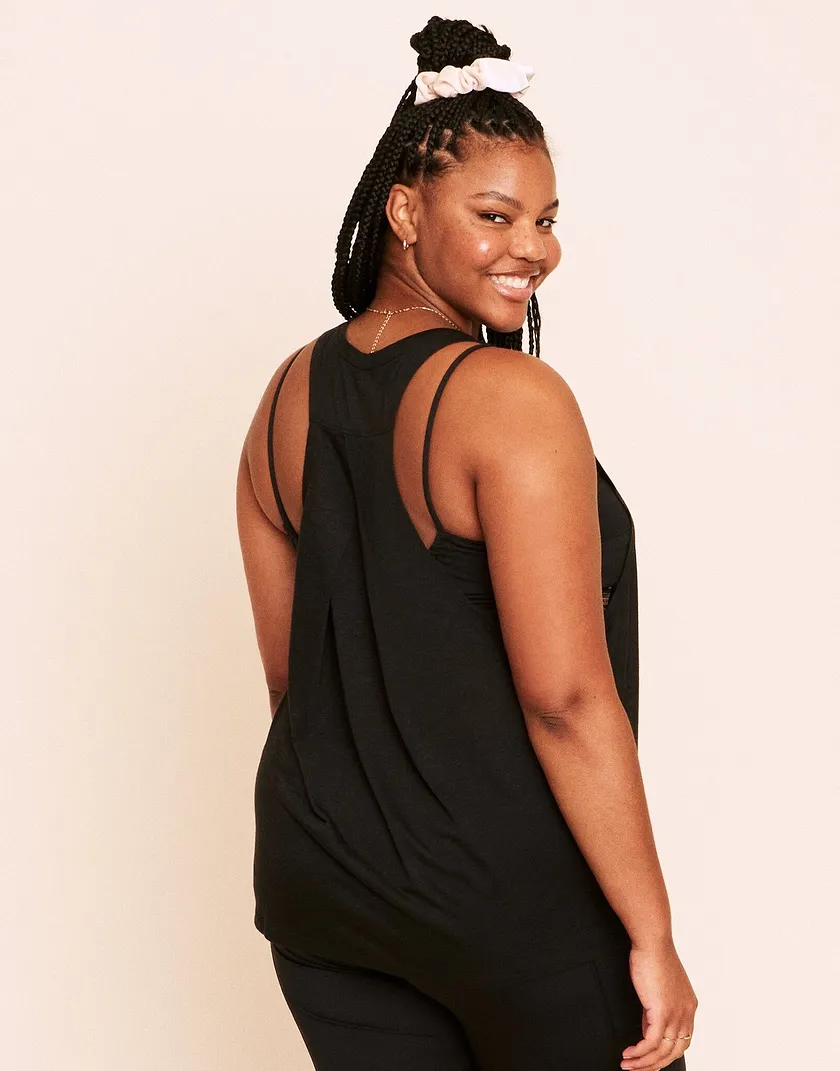 Emmaline Dropped Armhole Tank Black Plus activewear bundle Model 6