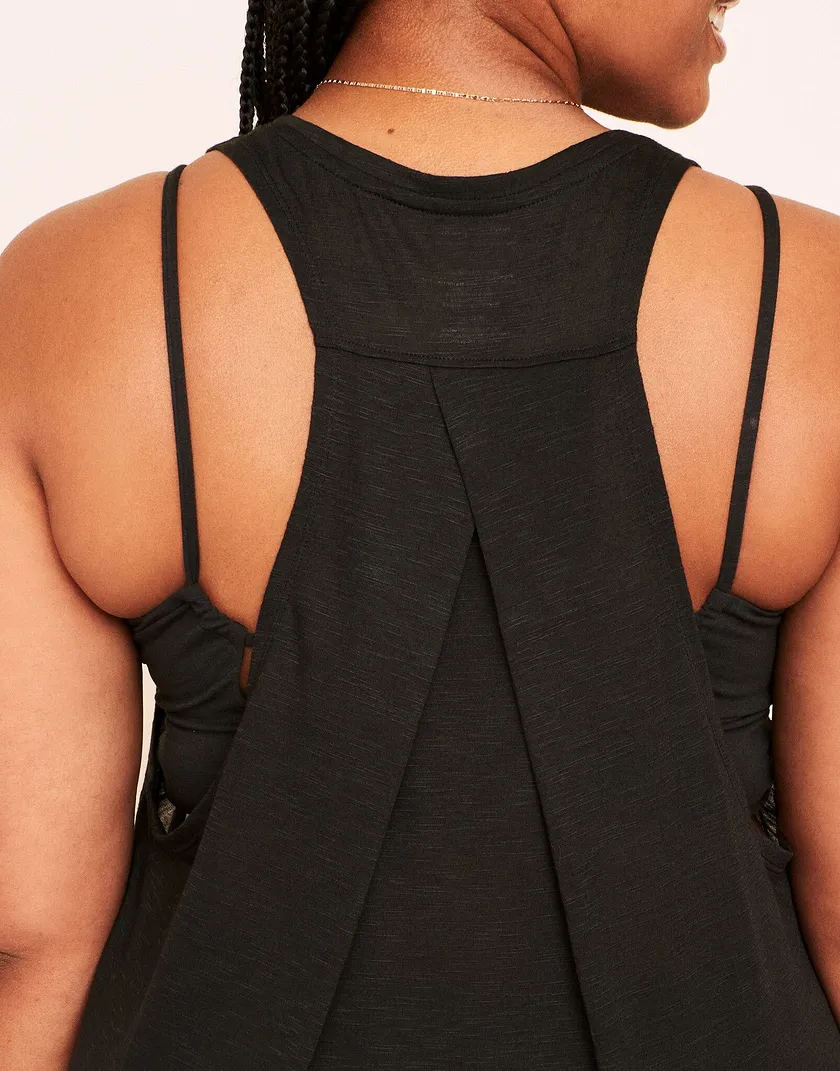 Emmaline Dropped Armhole Tank Black Plus activewear bundle Model 4