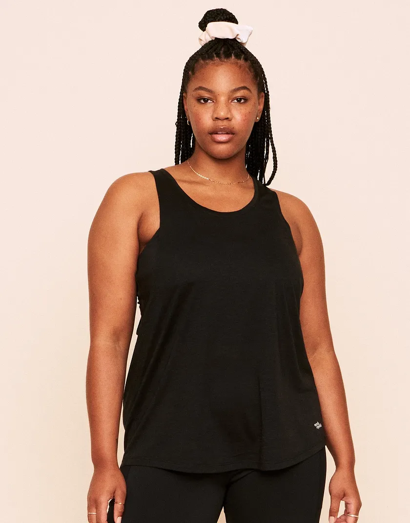 Emmaline Dropped Armhole Tank Black Plus activewear bundle Model 1