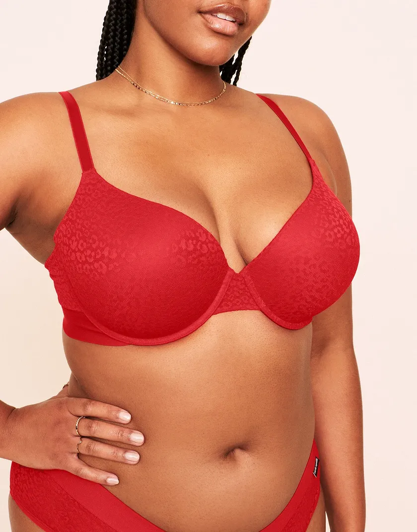 Kendall Lace Plunge Push Up Bra Dark Red Plus Push Up bra bundle Model 5