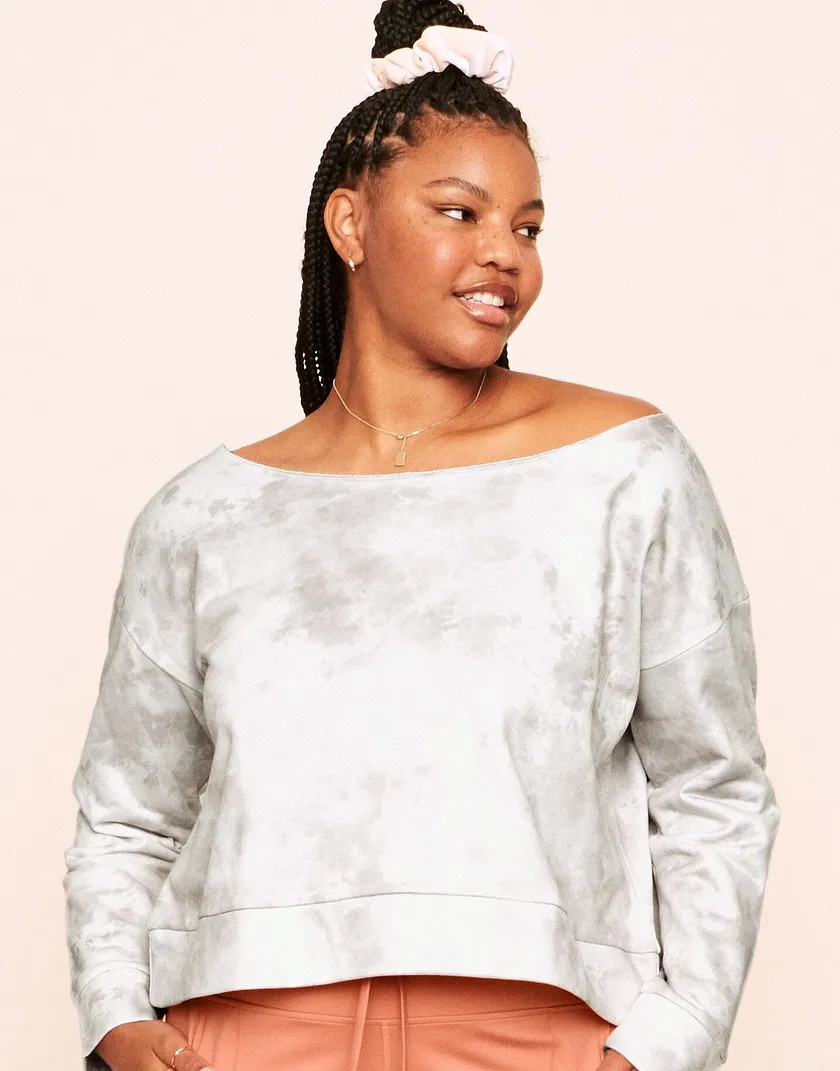 Reese Boat Neck Sweater Tie Dye Beige Plus activewear bundle Model 2