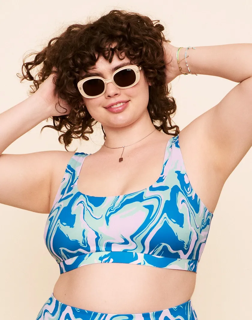 Rivka Reversible Square Necktop Novelty Blue Plus swimwear bundle Model 2