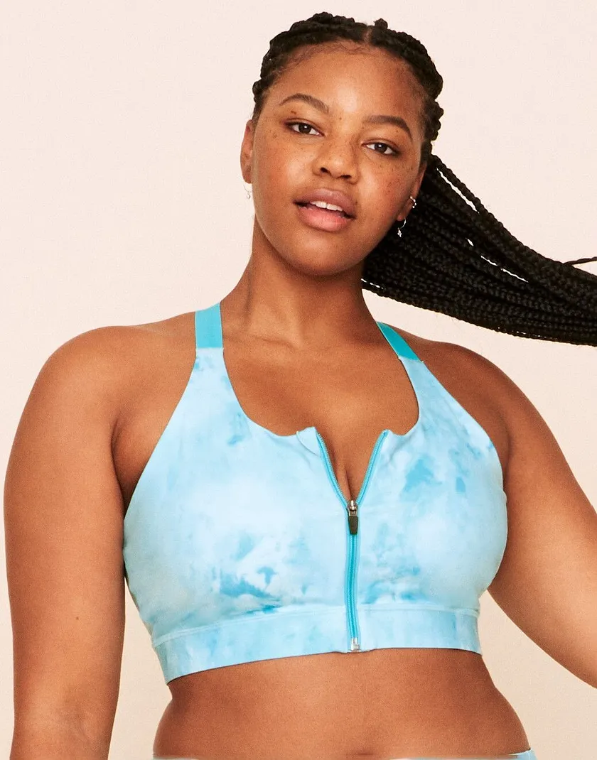 Evie Mid-Support Sports Bra Watercolor Blue Plus Contour activewear bundle Model 2