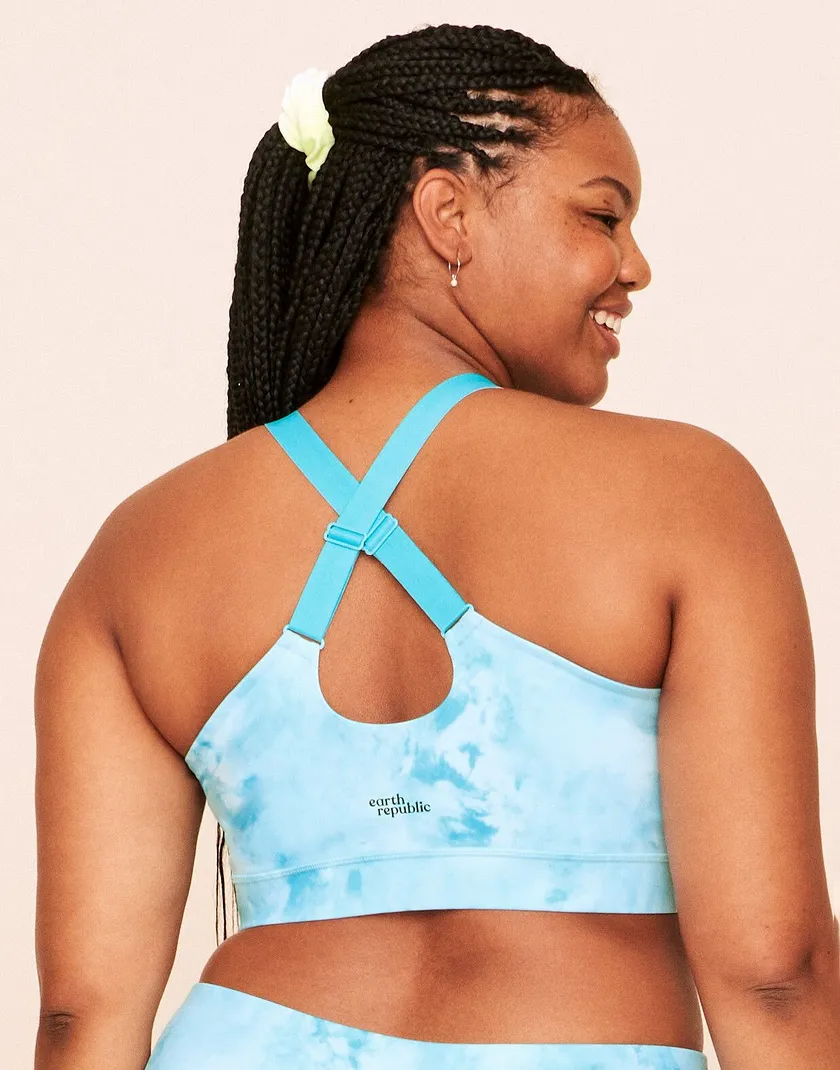 Evie Mid-Support Sports Bra Watercolor Blue Plus Contour activewear bundle Model 5