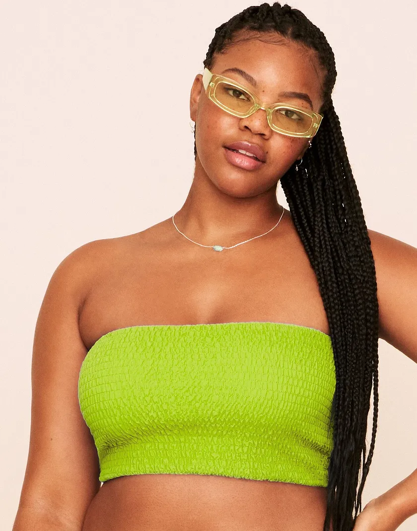 Arlette Smocking Bandeau Top Medium Green Plus swimwear bundle Model 5