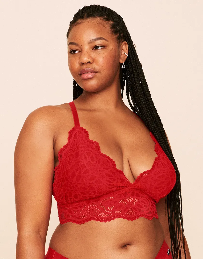 Maisie Longline Bralette Dark Red Plus Lined bra bundle Model 2