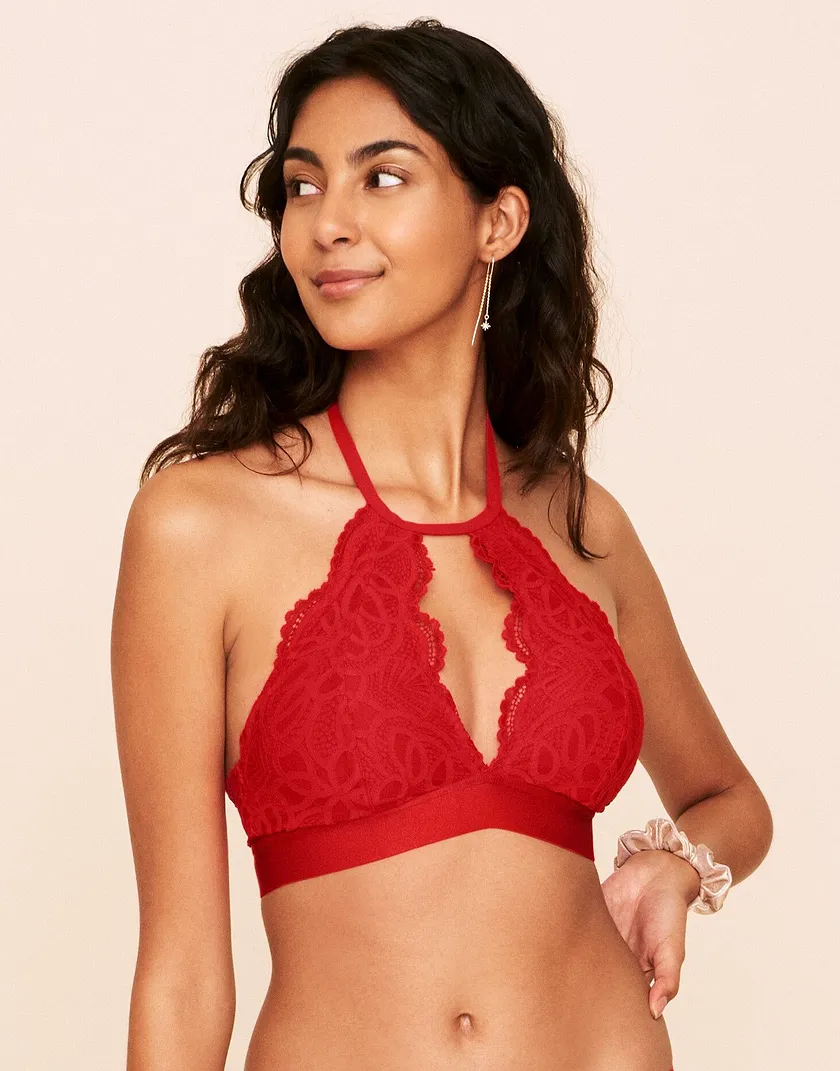 Rylan Halter Bralette Dark Red Lined bra bundle Model 6