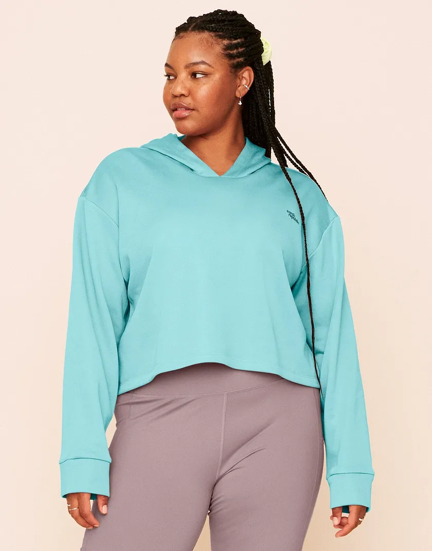 Myah Escape Luxe Hoodie Medium Blue Plus activewear bundle Model 2