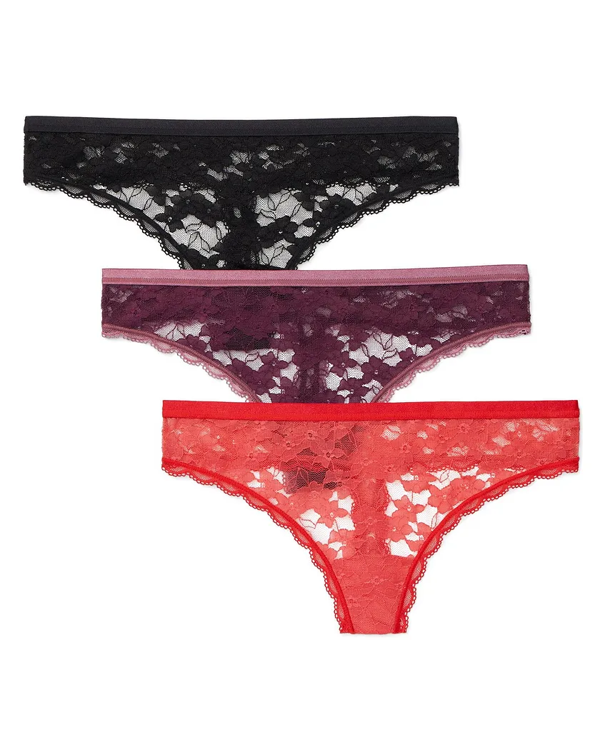 3-Pack Cori Allover Lace Thong Black panty pack Still 2