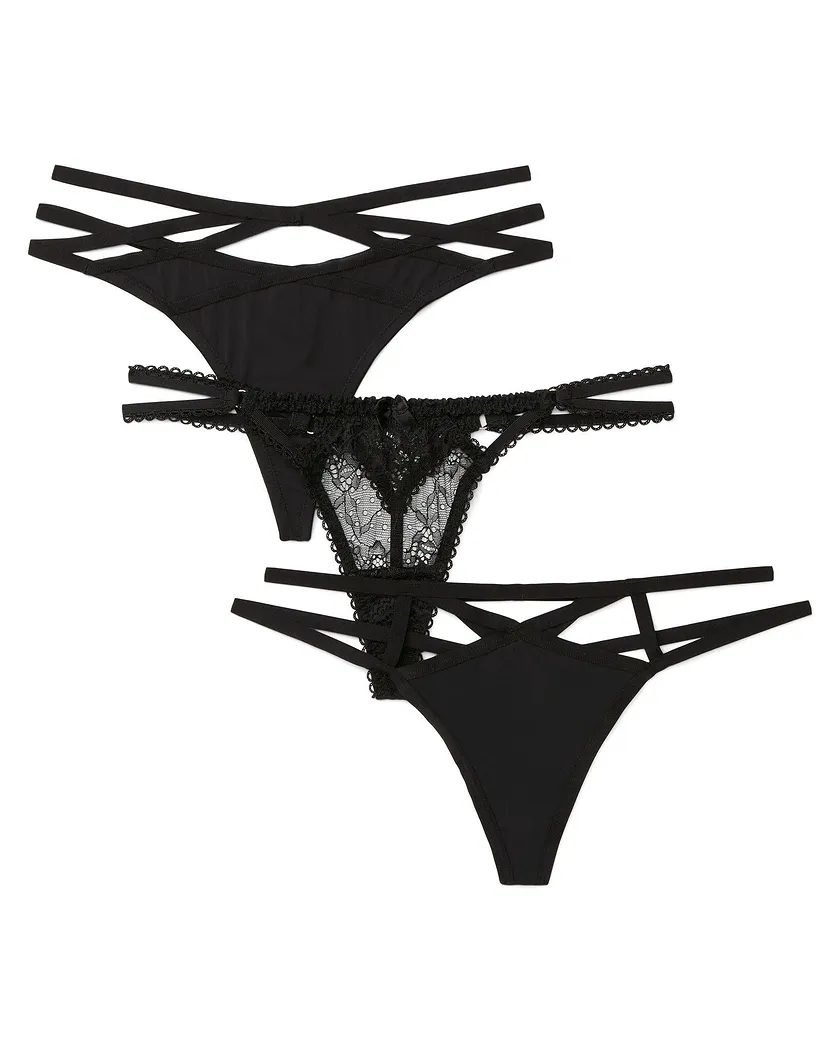 3-Pack Sexy Thong Black Plus panty pack Still 2
