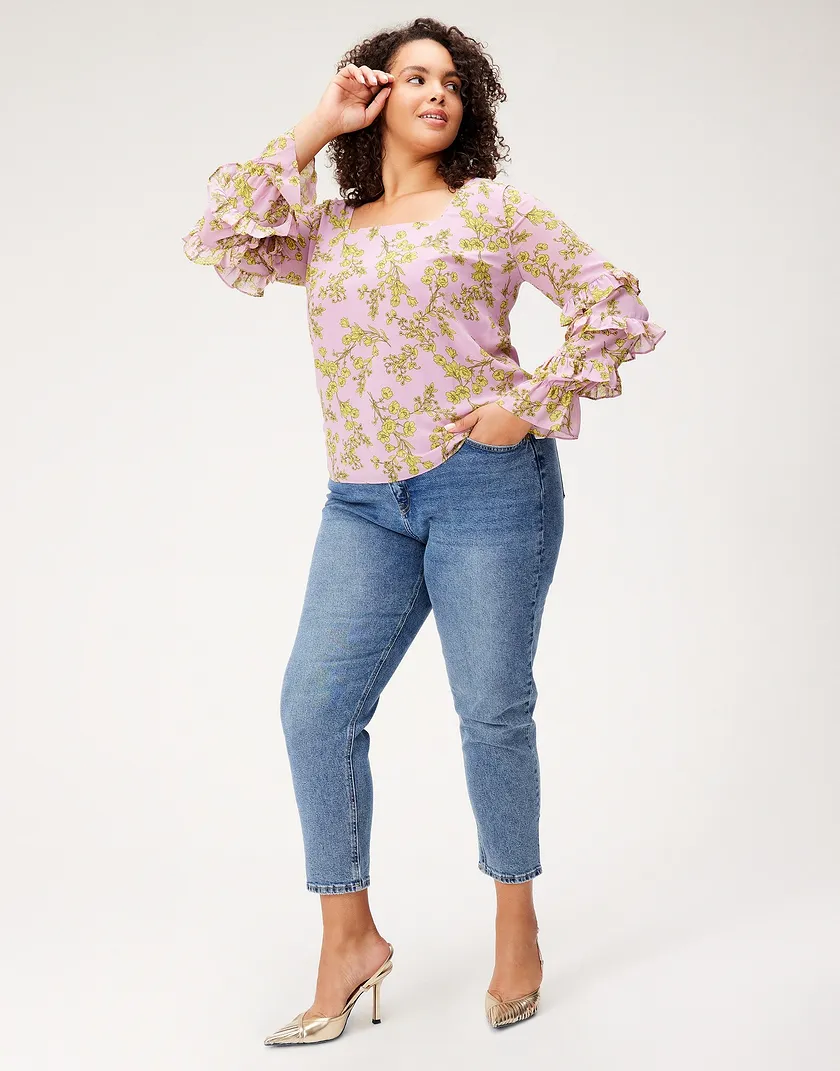 Brianna Top Floral Purple Plus shirts & blouses bundle Model 5