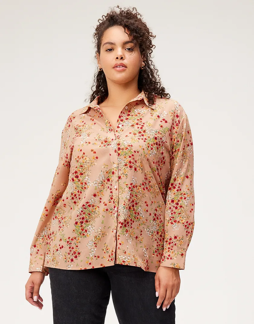 Lela Shirt Floral Beige Plus shirts & blouses bundle Model 2