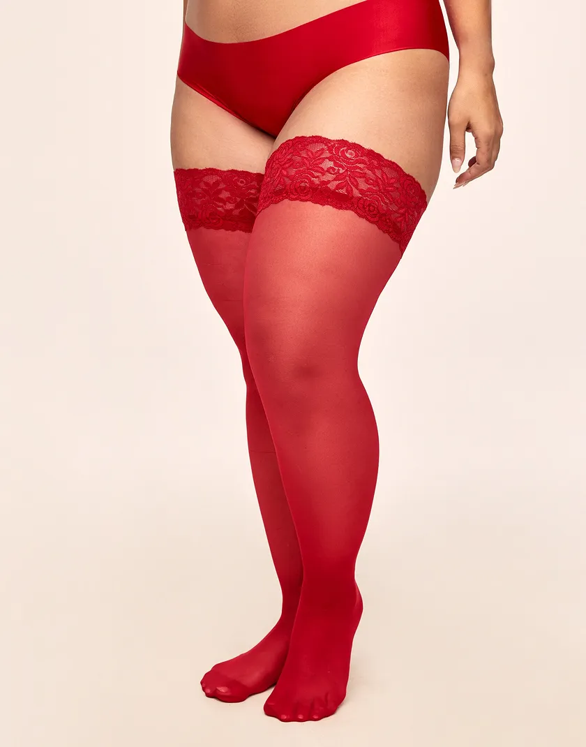 Tegan Thigh High Dark Red Plus legwear bundle Model 5