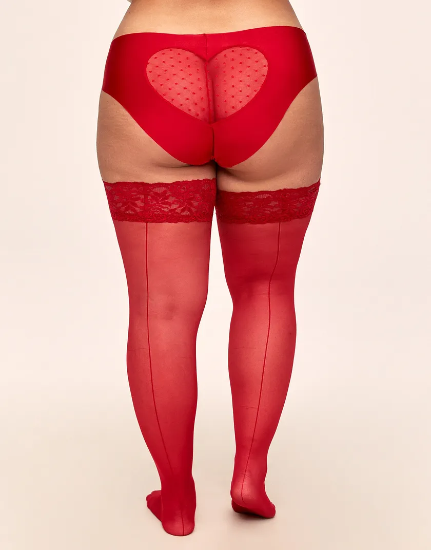 Tegan Thigh High Dark Red Plus legwear bundle Model 6