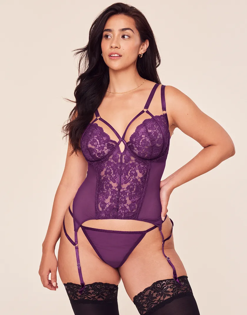 Veronique Dark Purple Plus Unlined corset bundle Model 2