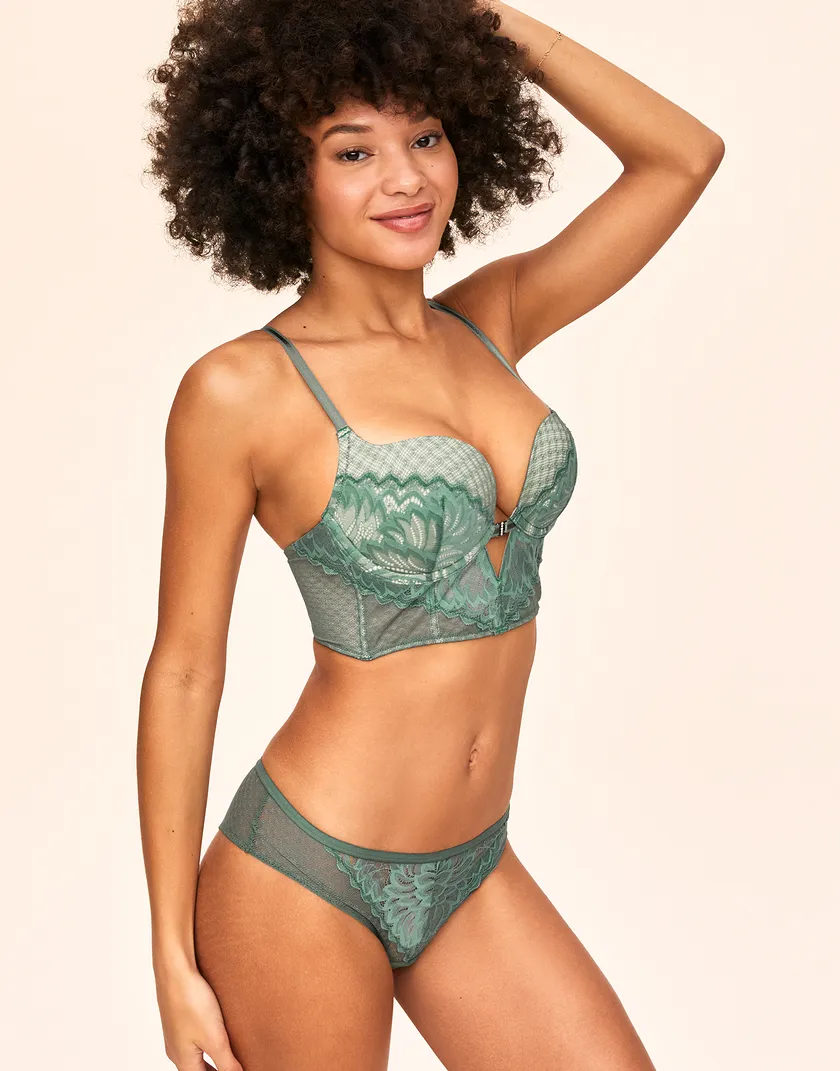 Camilla Dark Green Push Up bra and panty bundle Model 3