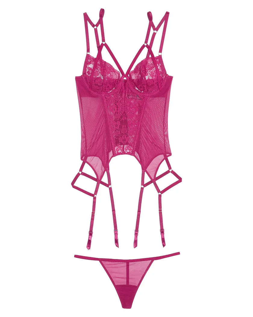 Veronique Dark Pink Unlined corset bundle Still 3