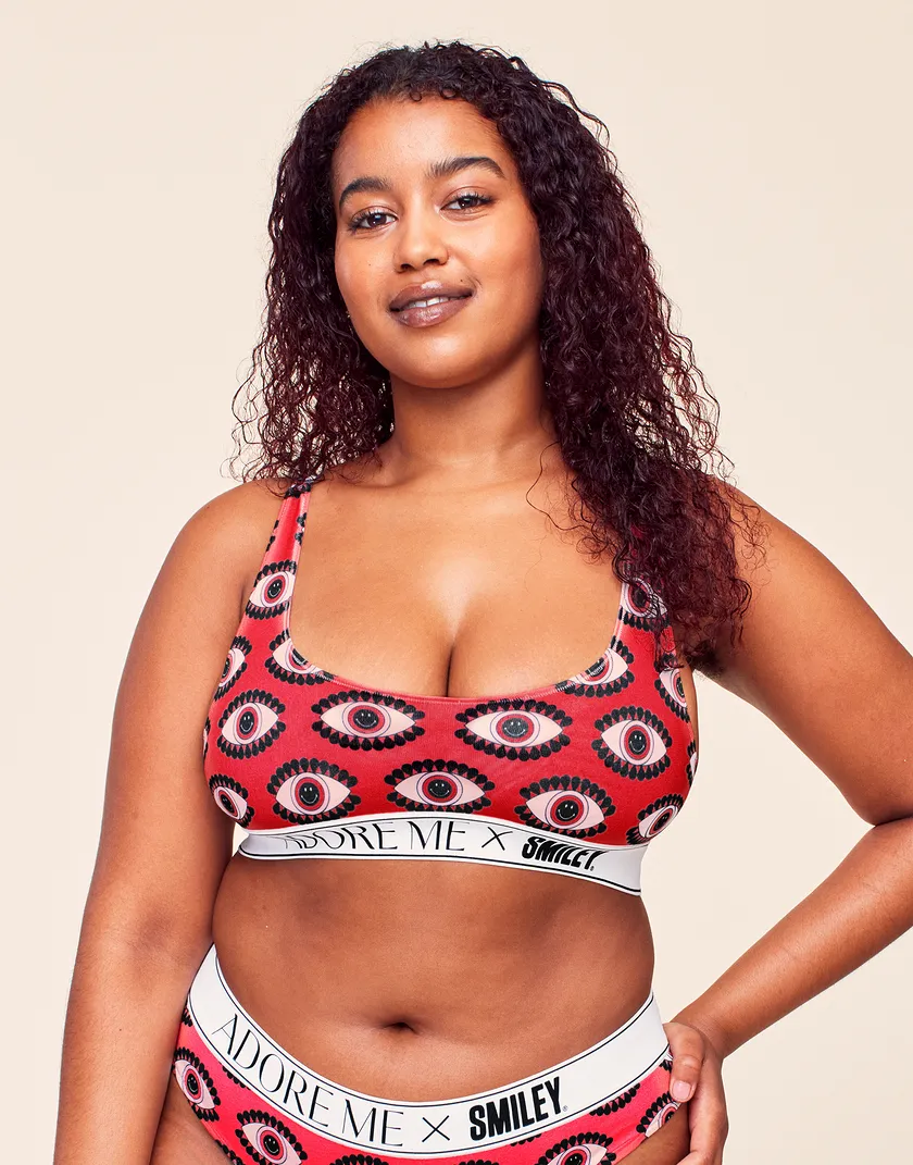 Adore Me X SMILEY Convo Red Plus Unlined bra bundle Model 2