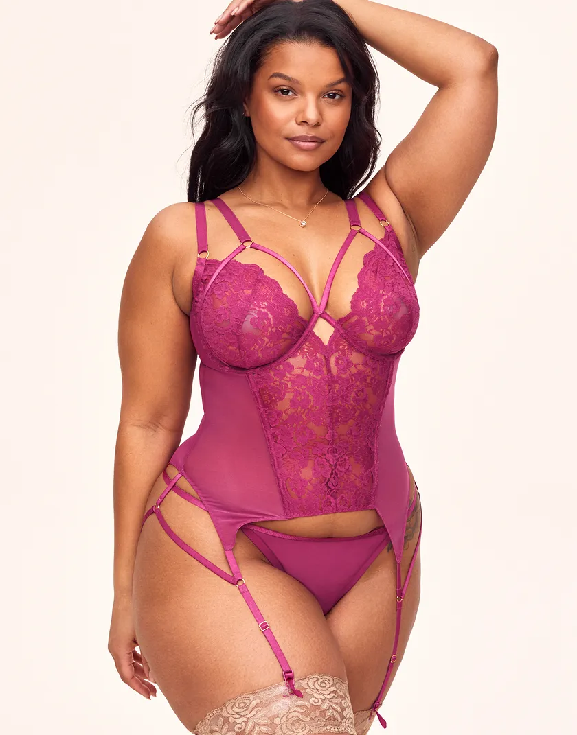 Veronique Dark Pink Plus Unlined corset bundle Model 5