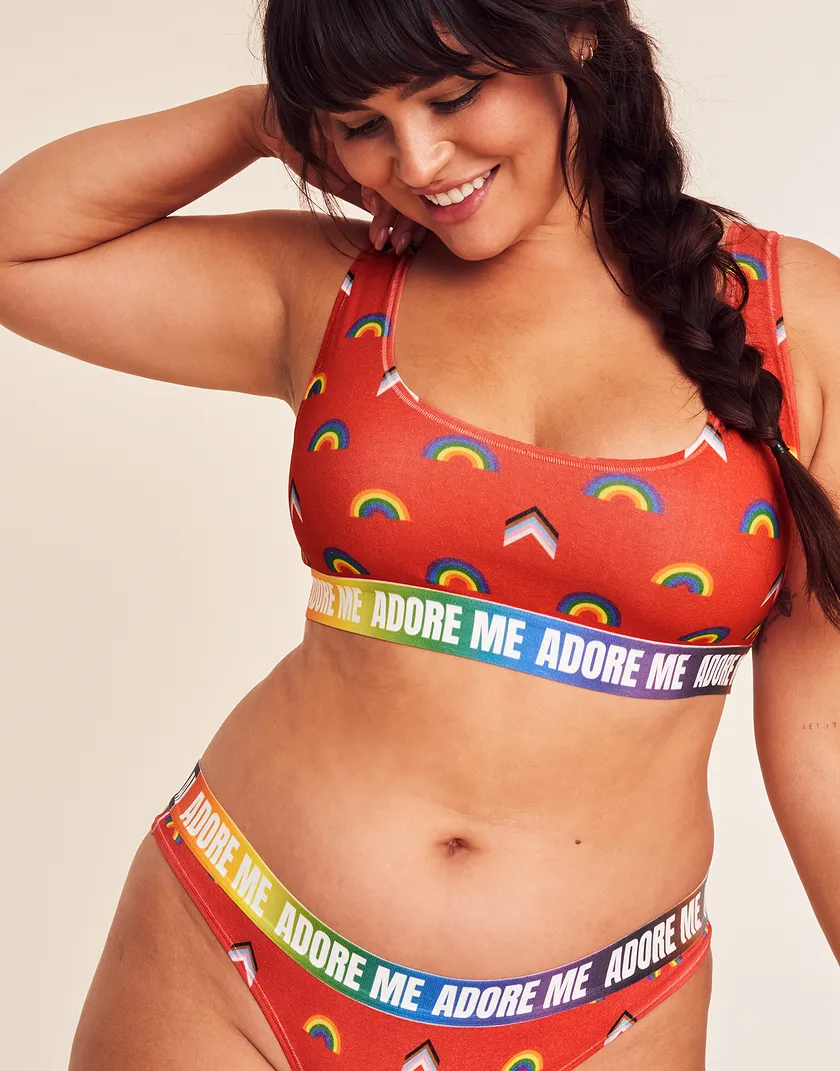Adore Me PRIDE Bralette Convo Red Plus Unlined bra bundle Model 5