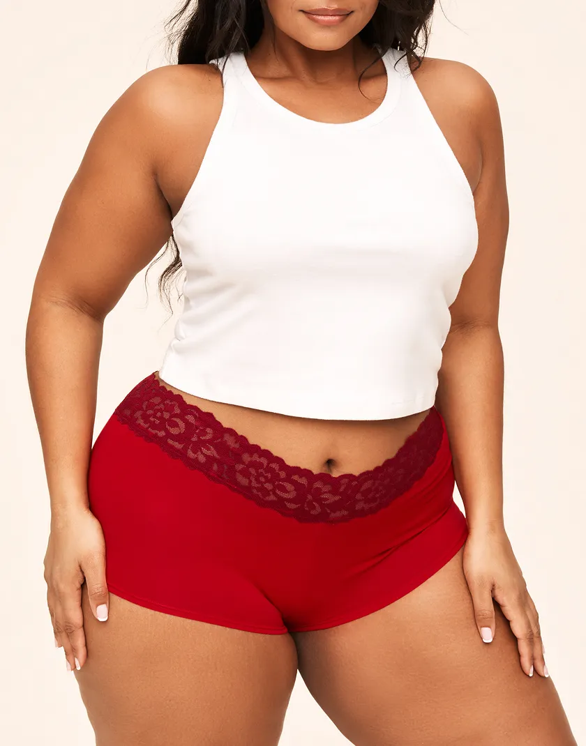 Leondra Shortie Dark Red Plus panty bundle Model 5