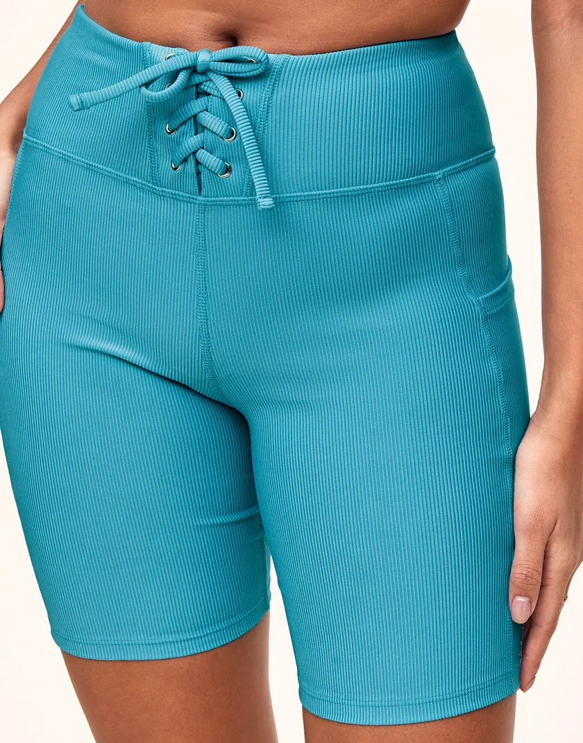 Remy Rib Lace-Up Biker Short Medium Blue activewear bundle Model 4
