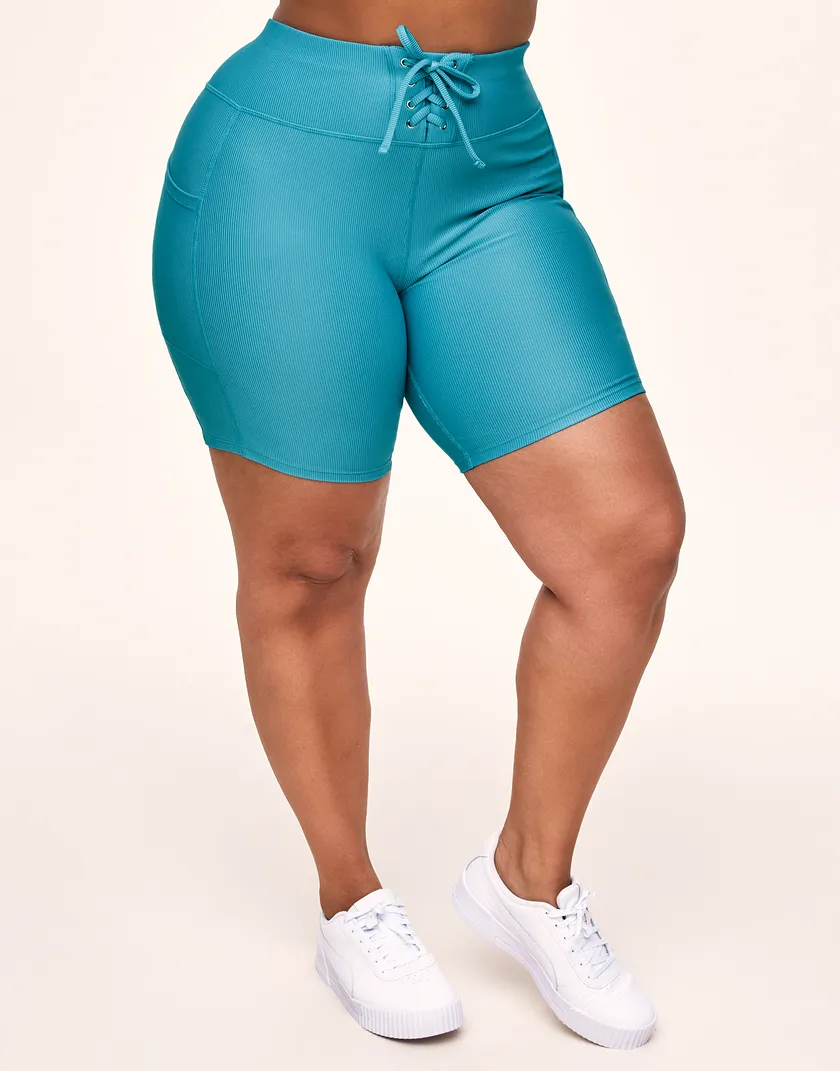 Remy Rib Lace-Up Biker Short Medium Blue Plus activewear bundle Model 2