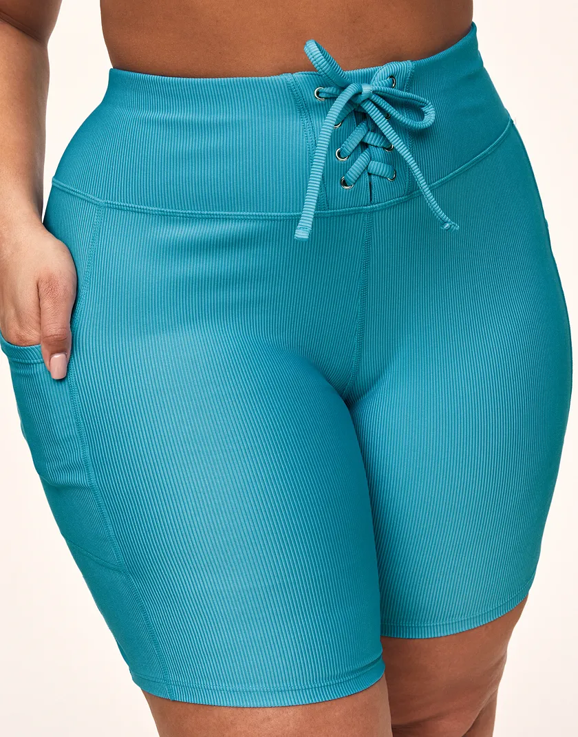 Remy Rib Lace-Up Biker Short Medium Blue Plus activewear bundle Model 5