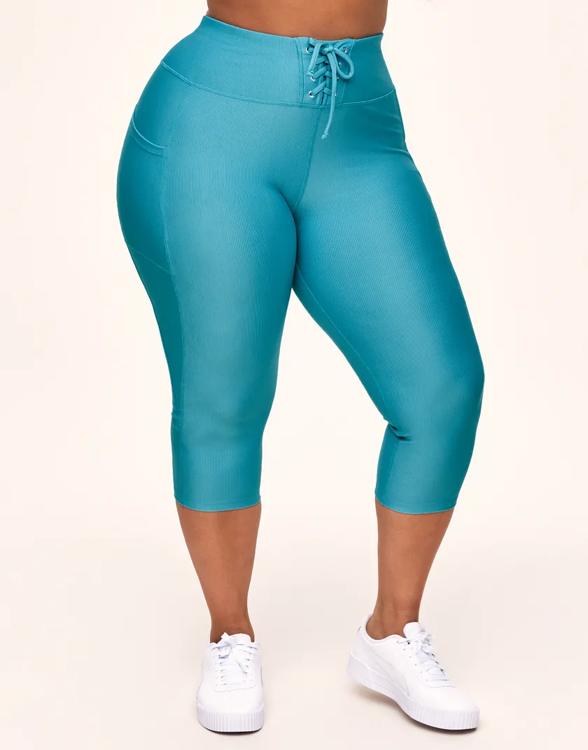 Remy Rib Lace-Up Crop Medium Blue Plus activewear bundle Model 2