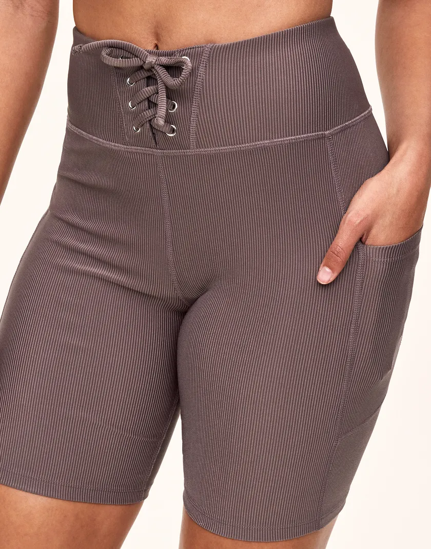 Remy Rib Lace-Up Biker Short Gray activewear bundle Model 4