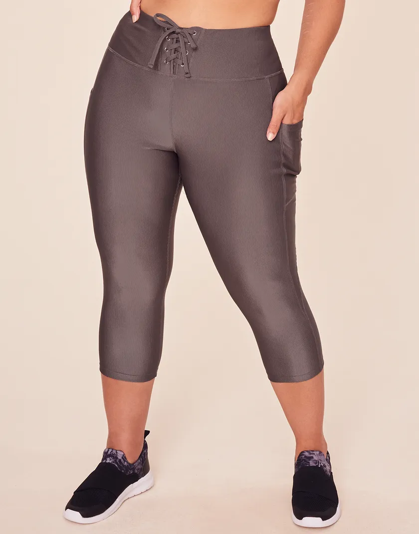Remy Rib Lace-Up Crop Gray Plus activewear bundle Model 2