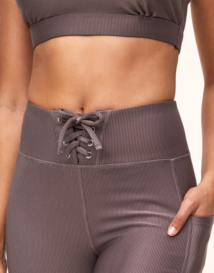 Remy Rib Lace-Up Crop Gray activewear bundle Model 4