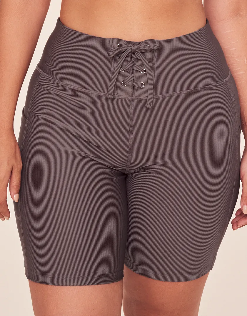 Remy Rib Lace-Up Biker Short Gray Plus activewear bundle Model 2