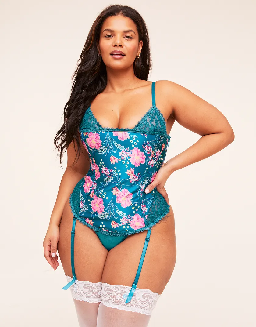 Zoie Floral Blue Plus corset bundle Model 2