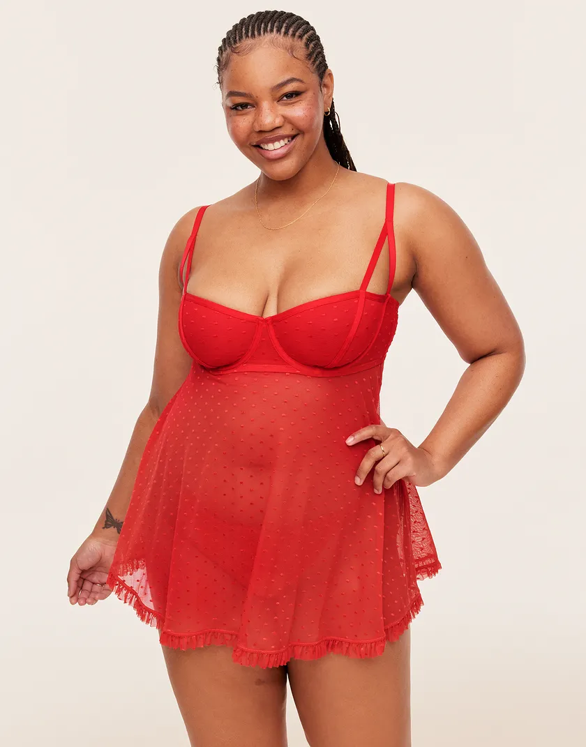 Aubrey Dark Red Plus Unlined lingerie bundle Model 1