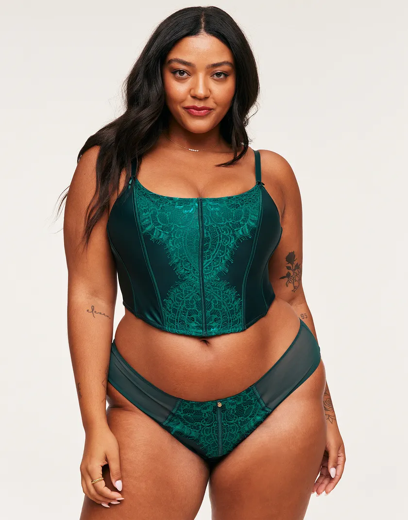 Genevieve Dark Green Plus Unlined corset bundle Model 2