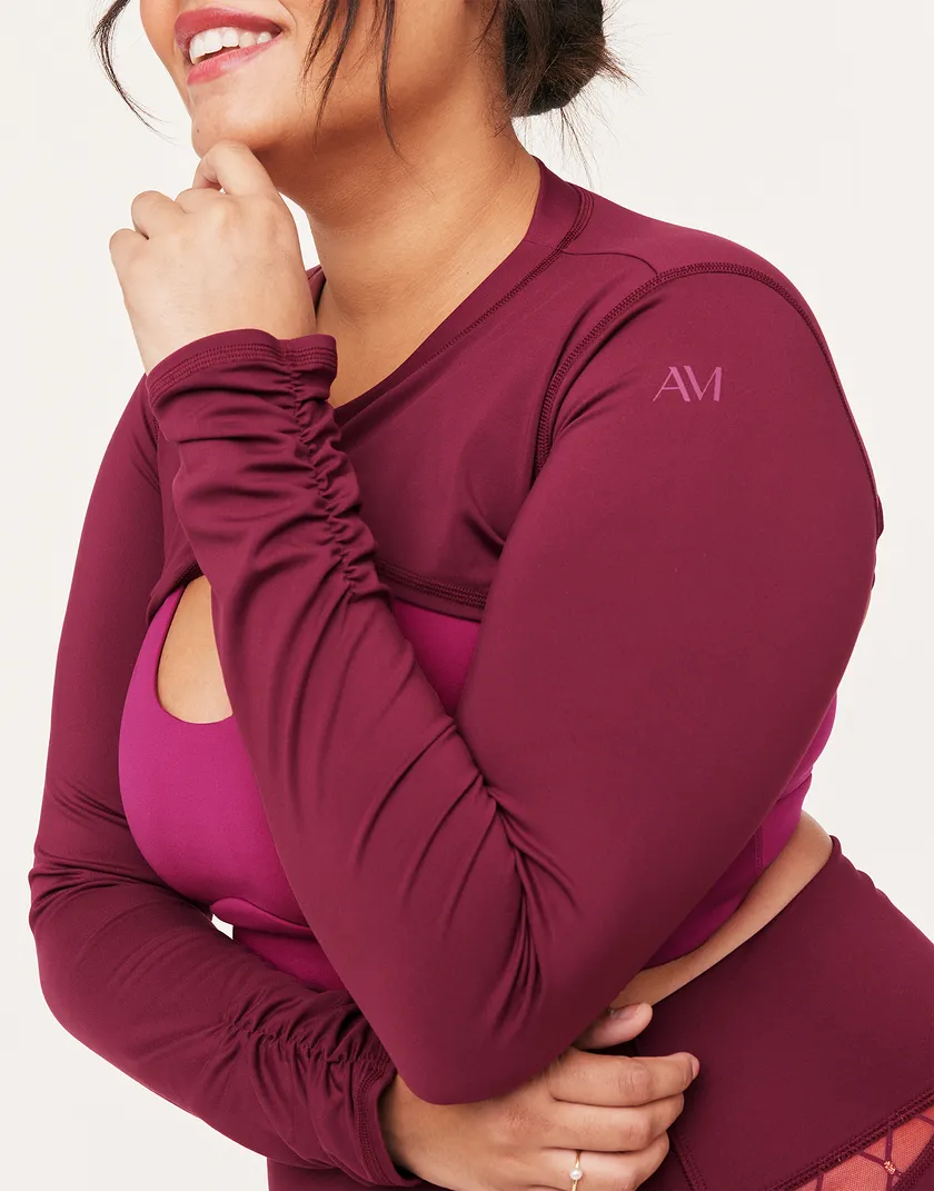 Lotus Active Shrug Dark Red Plus activewear bundle Model 2