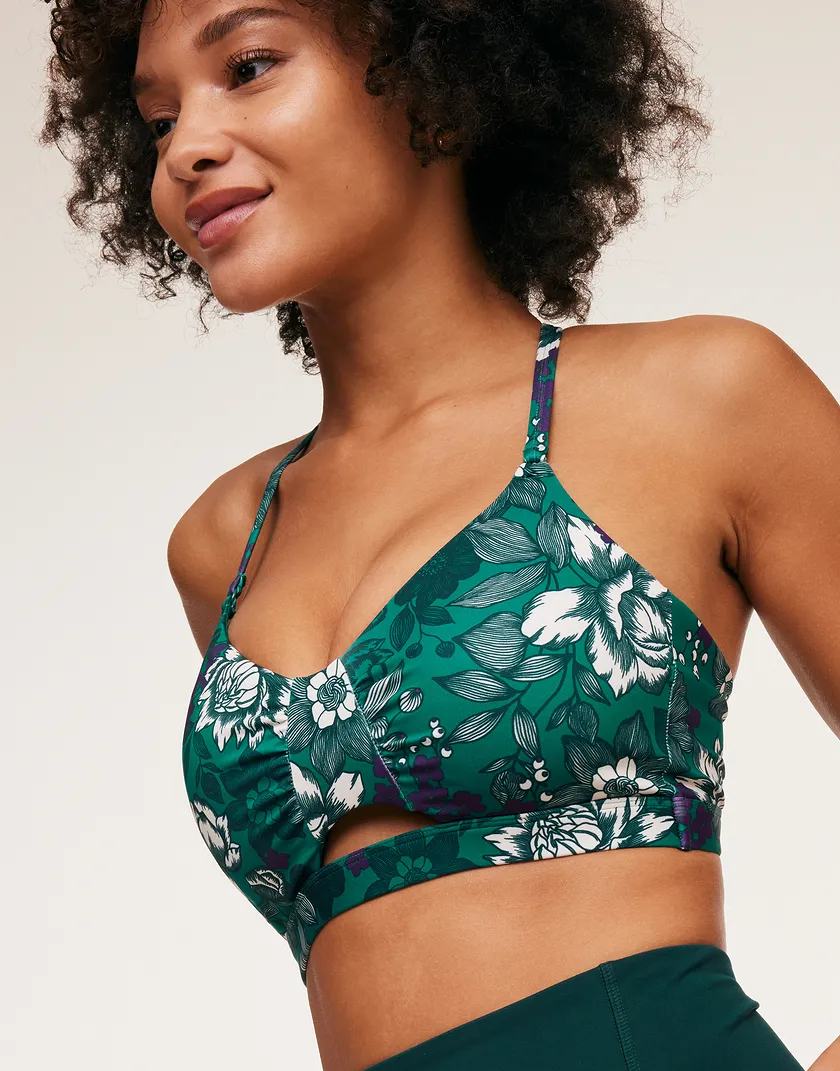 Lotus Low Support Ruched Bra Floral Green Lined activewear bundle Model 2