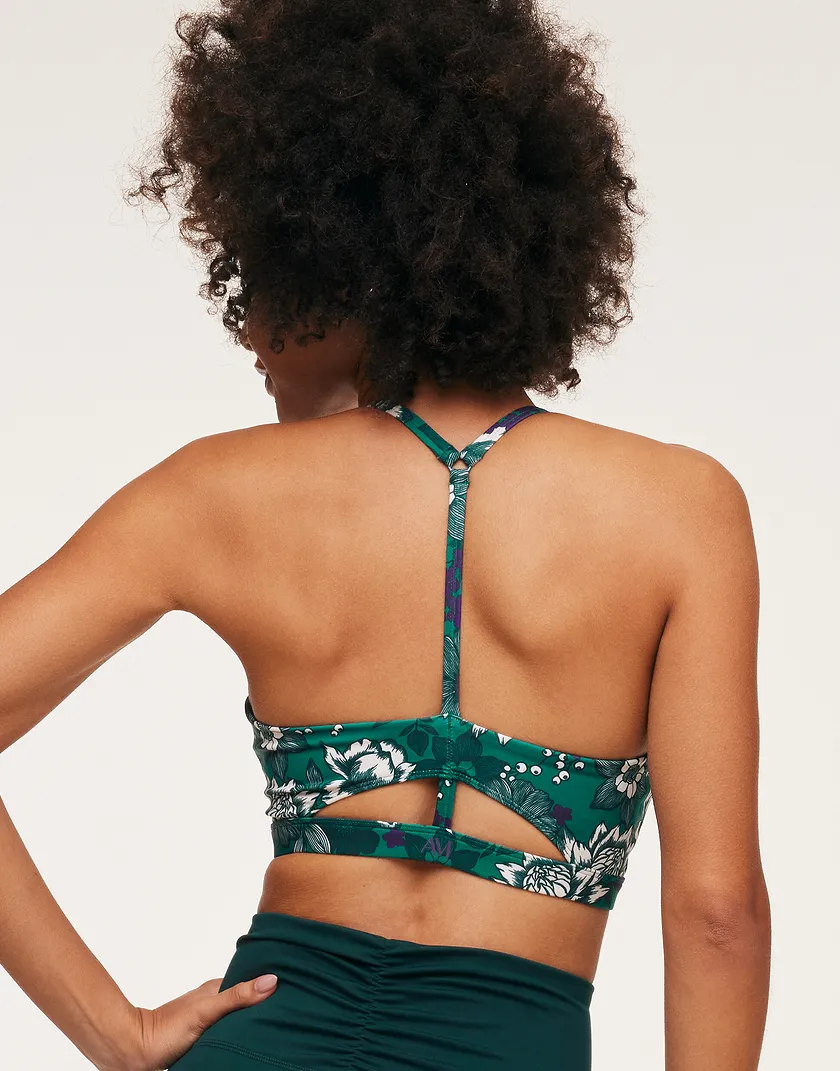 Lotus Low Support Ruched Bra Floral Green Lined activewear bundle Model 3