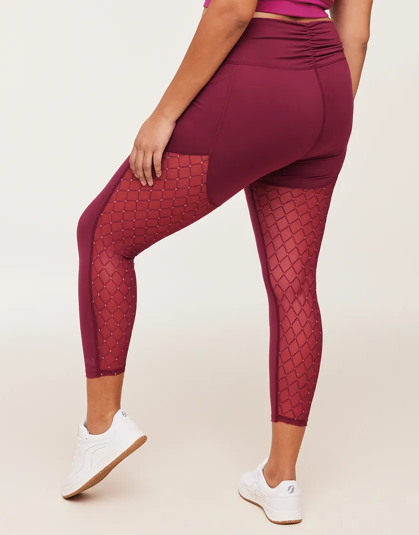 Lotus Novelty Mesh Legging Dark Red Plus activewear bundle Model 2