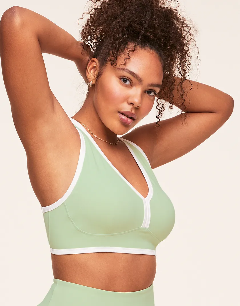 Tori Plunge Sports Bra Light Green Plus Lined activewear bundle Model 2