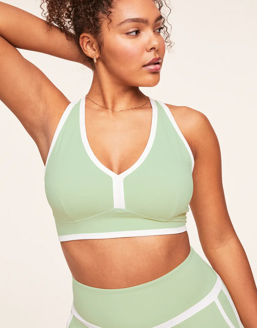 Tori Plunge Sports Bra Light Green Plus Lined activewear bundle Model 5
