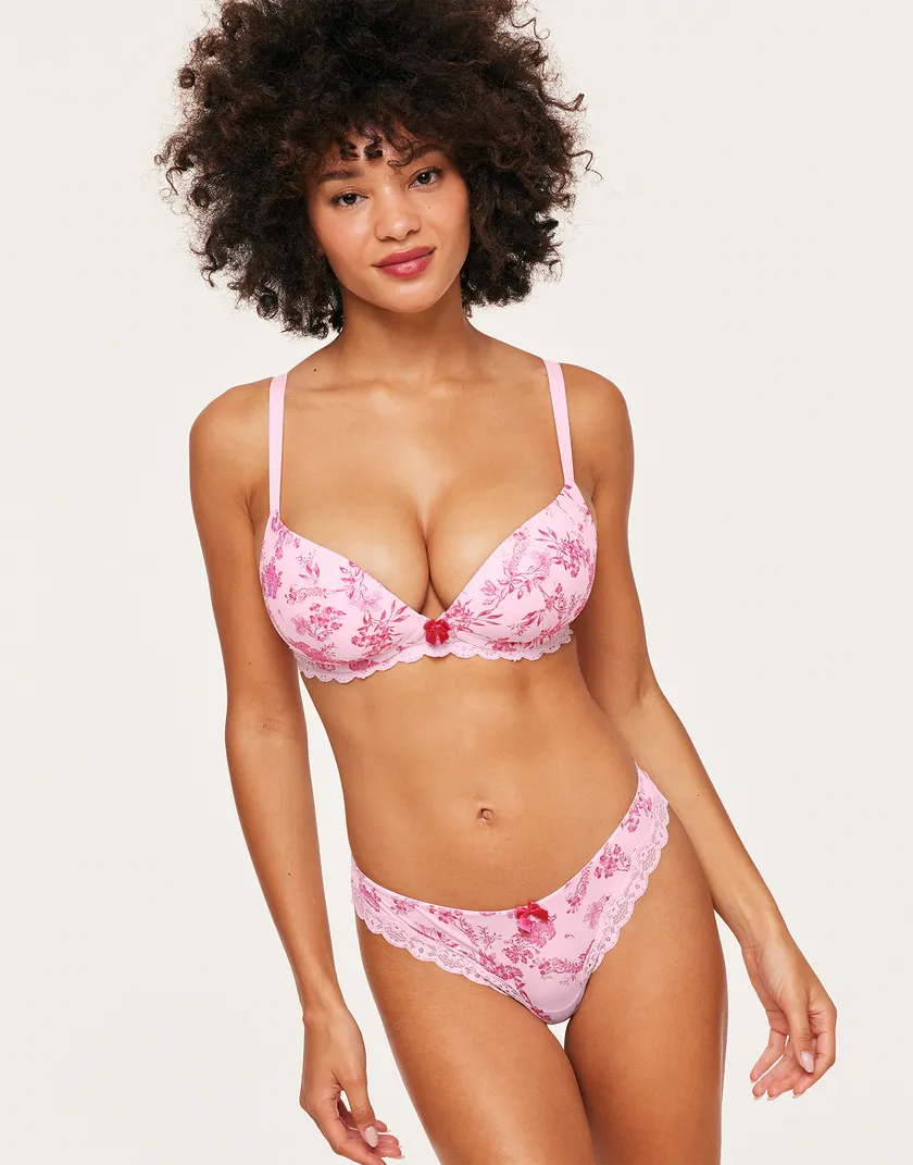 Shea Floral Pink 2 Push Up bra and panty bundle Model 2
