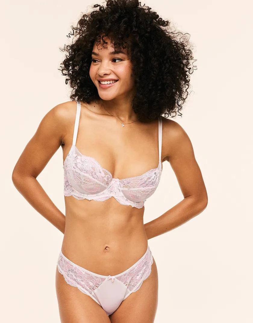 Chelsi Floral White Unlined bra and panty bundle Model 4