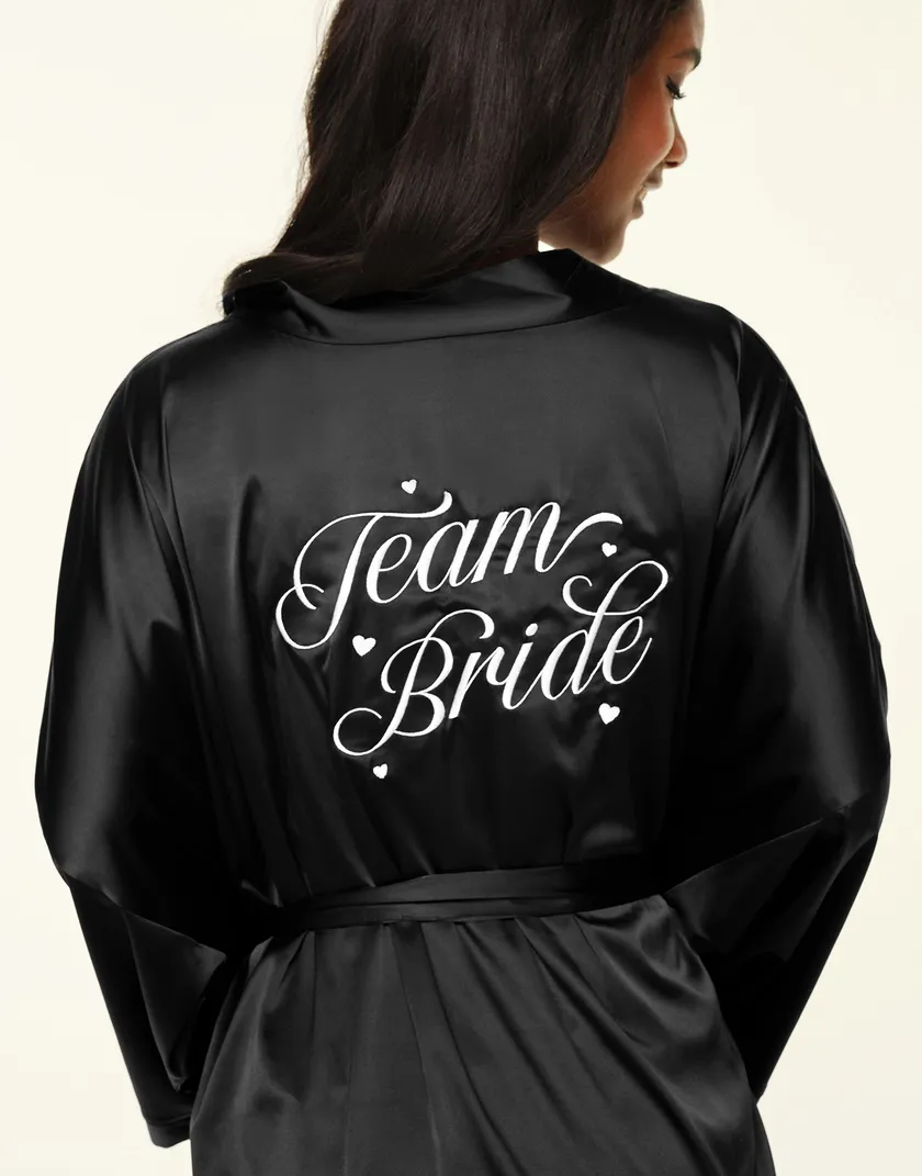 Team Bride Satin Robe Black Plus sleepwear bundle Model 2